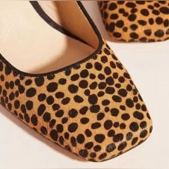 ANTHROPOLOGIE Spotted Leopard Cheetah Calf Hair Square Toe Chunky Heels Pumps. 9 - Picture 3 of 15